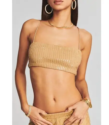 Retrofête Vaani Bra in Nude Large New Womens Squins Crop Tank Top Brown