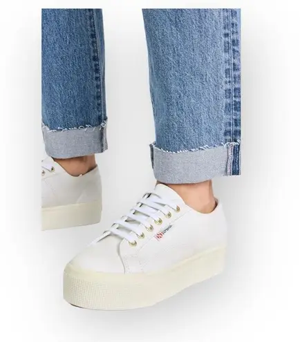 Superga new  ★ 2790 Platform Napa Leather Sneakers ★ Optical White Silver ★ 8.5M