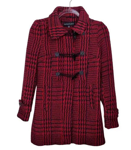 Ambiance Red Plaid Peacoat Jacket Twee Fitted Retro Puff Shoulder Coat Small