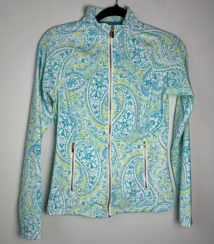 Sigrid Olsen Golf & Tennis Full Zip Jacket Blue Paisley Gold Size XS