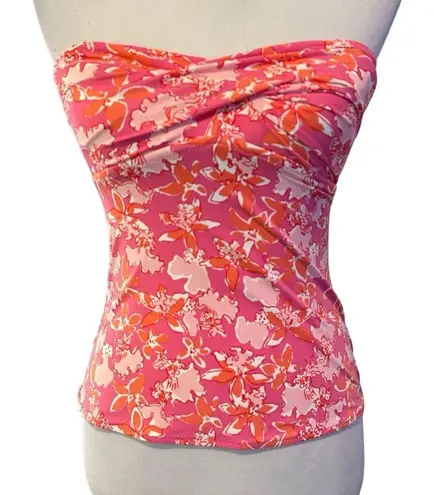 Lilly Pulitzer  Strapless Tankini Swim Top Twist Front Pink Floral Womens Size XS