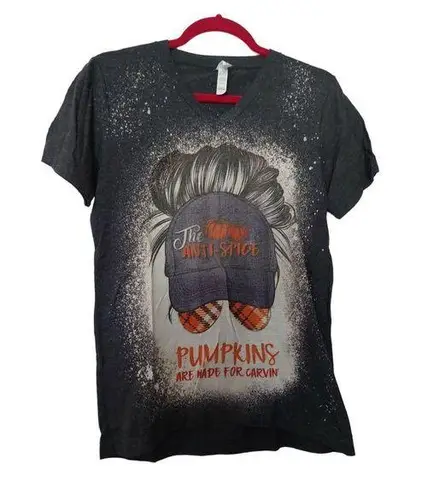 The Mountain Anti Spice Pumpkins T-Shirt Gray Splatter V-Neck Womens S Cotton Bl - Image 1
