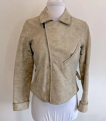 Ralph Lauren  Blue Label Weathered Cream Leather Jacket