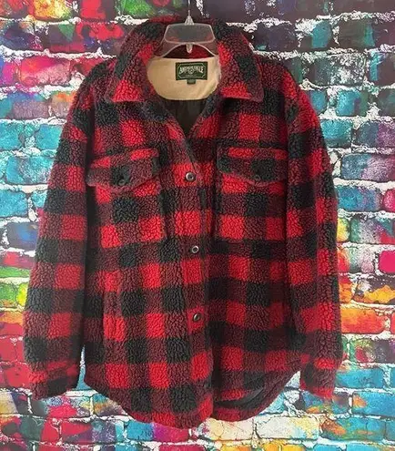 American Eagle  Womens Sherpa Red Buffalo Plaid Oversized Shacket Size Large