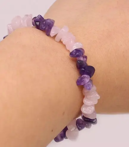 Amethyst New Unworn & Rose Quartz Stretchy Bracelet
