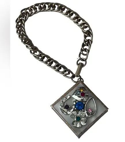 Rhinestone Horseshoe 4 Leaf Clover Wishbone Luck Trinket Box Charm Bracelet 1950 Gold