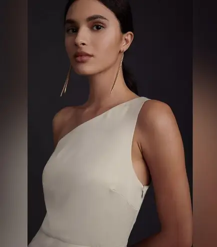 BHLDN Anthropologie Dylan One-Shoulder Satin Side Slit Gown Champagne Womens 8