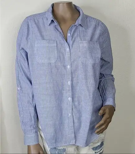 Eden & Olivia  Lightweight Blue Stripe Preppy Button Down Top Medium - Image 1