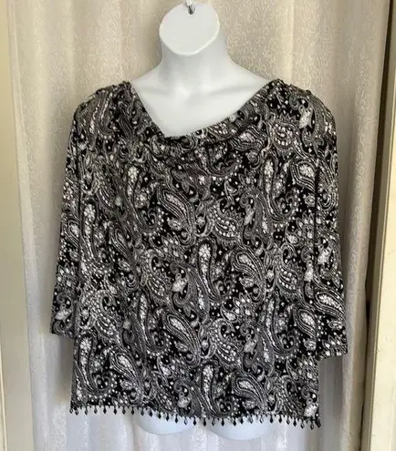 MSK WOMAN Elegant Black and White Paisley Women's Top SZ: 1X