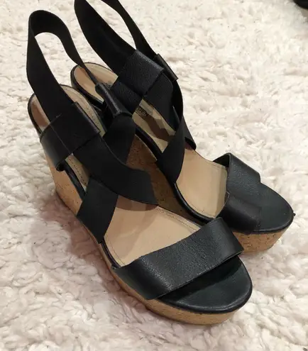 Steve Madden  Terorr Leather Strappy Cork Wedge Heels Black‎ 6.5 thumbnail 1