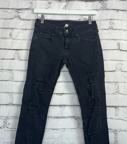 MNG Jeans Cropped Black Jeans Mid Rise Distressed Size 1 Y2K Streetwear Vintage