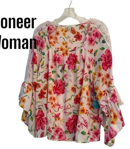 Pioneer Woman Square Neck Raglan Sleeve Floral Top M Size M