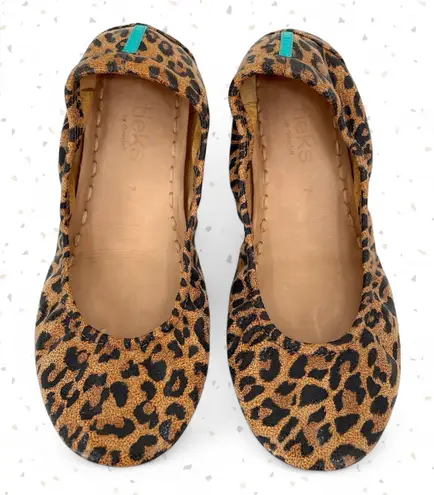 Tieks Leopard Print Ballet Flats Brown Tan Leather Foldable Travel Shoes Size 7