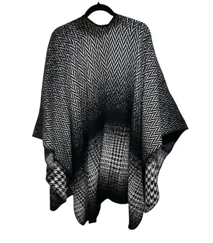 Black White Houndstooth Mix Print Wool Blend Knit Shawl Wrap Scarf Sz OS… - Image 4