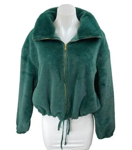 Be Fore Dawn Women's Green Faux Fur Sherpa Fleece Full Zip Sweater Coat Jacket 8