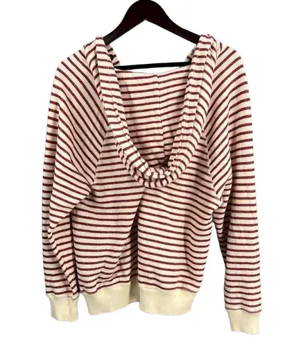 THE GREAT. Striped Pullover Hoodie French Terry Oversized Size 0 XS Missing Lace Red