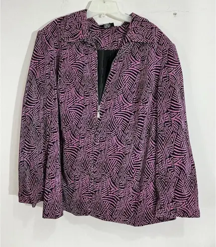 Womans Maggie Barnes Pink Black Textured Lined Long Sleeve Zip Up Jacket 2x