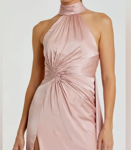 Mac Duggal 🆕 NWT Light Pink Open Back High Neck Side Ruched Gown sz6 Shell Pink