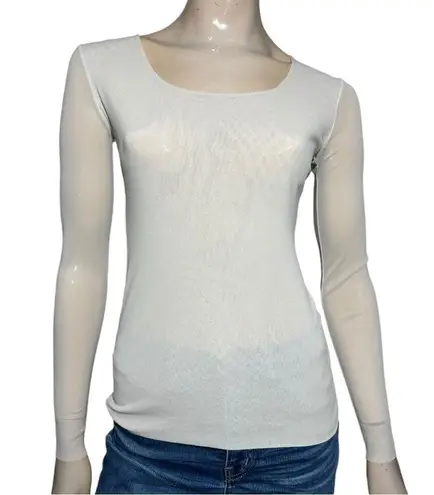 D.EXTERIOR NWT Women’s Size S Light Gray Mesh Long Sleeve Crewneck Top