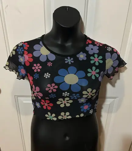 Sheer flower top Black