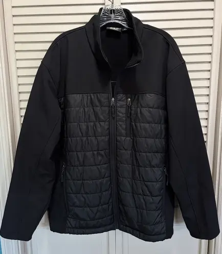 Athletech Puffer Jacket Zip Up Size Large Zip Pockets Fleece Lined Black Toggle