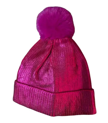 Shiraleah Jax Vibrant Metallic Pink Knit Beanie with Pom-Pom NWT