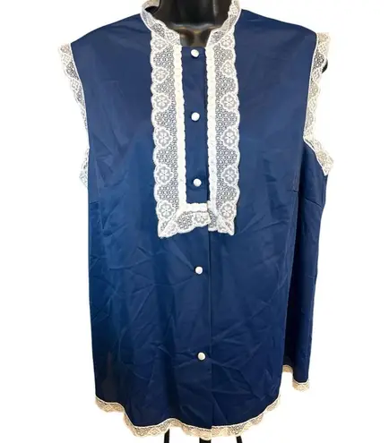 Vanity Fair Vintage Navy Nylon Lace Trim Sleeveless Nightgown Top (PTP 20”)