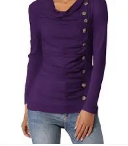 Patty Boutik deep purple long sleeve top with cowl neck with silver buttons