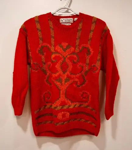 Evan Picone Hand Knit Sweater Small Royal Crown Red Vintage Ramie
