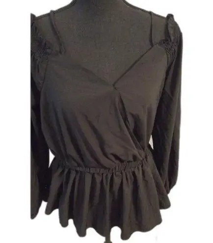 Zenobia Plus size 2XL SOFT black off shoulders romantic smock neckline shirt top