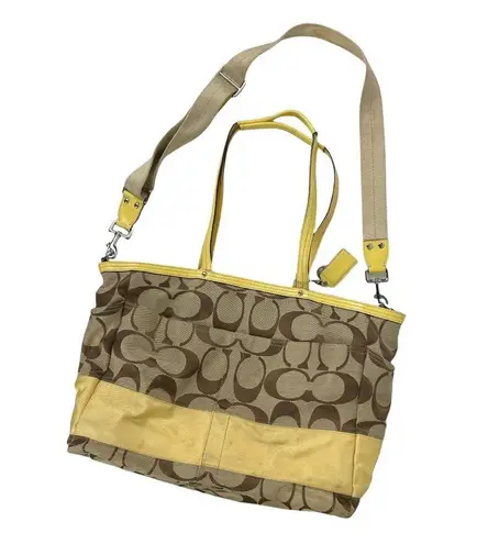 Coach  Signature Stripe Jacquard Tote Diaper Bag Signature Canvas F13803 Yellow