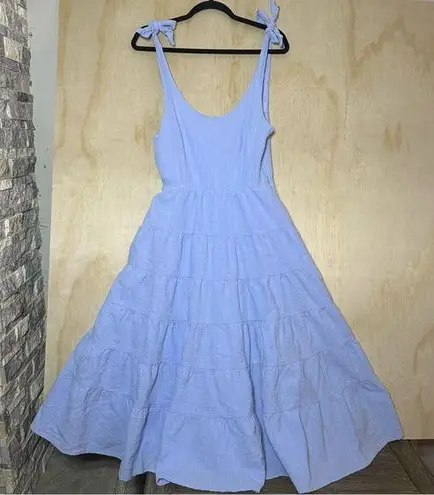 Aura Blue Tiered Midi Sundress Casual