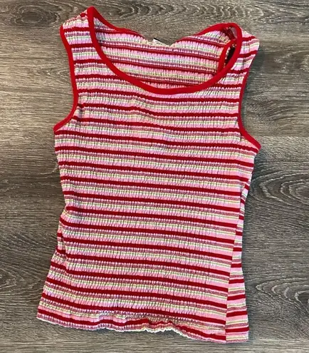 Bonkers Y2k vintage rainbow striped smocked red multicolor crop tank top small