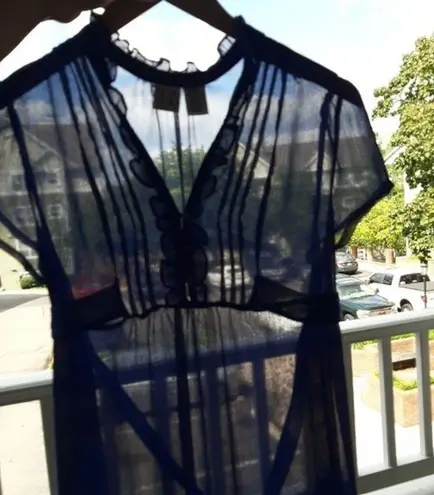 Duo Maternity Blue Sheer Blouse Tunic Top Tie Waist Belt Size Medium