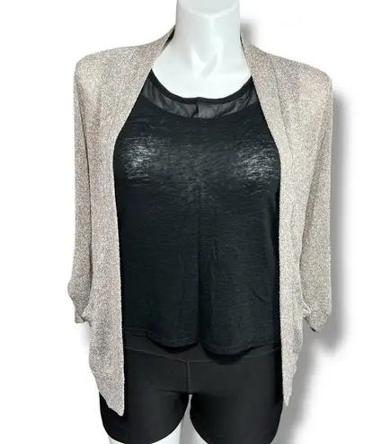 About A Girl Womens Knit Cardigan Sweater Open Front Pockets Lightweight Tan Lar