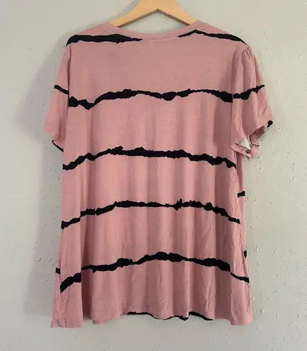 🦋 Pink and Black Striped Women's Top Casual Comfy Stretch Soft XXL