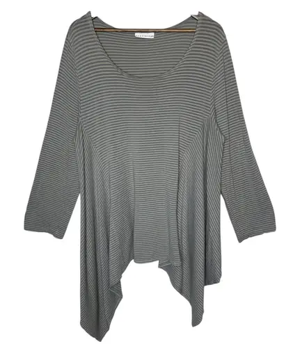 Bryn Walker Striped Long Sleeve Tunic Asymmetrical Top Grey Beige, size Large
