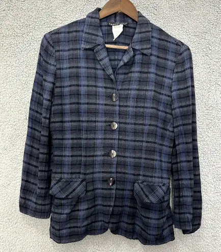 Vintage 90s Carole Little Blazer 4 Navy Plaid Preppy Dark Academia Quiet Luxury Blue