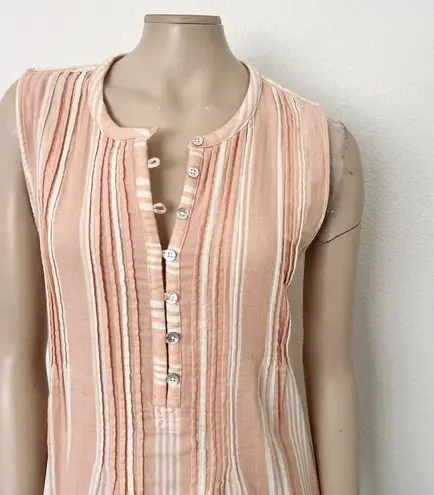 Faherty [] Isha Dress Sepia Neutral Striped Pintuck Mini Shift Dress Pockets XL