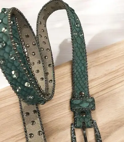 Women's Blue Croc Embossed Belt with Iridescent Stones
