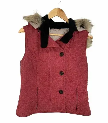 Lafayette 148  New York Red Vest Fur Hood Size Medium