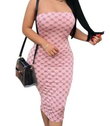 bodycon tube midi dress fancy print blush size S Pink