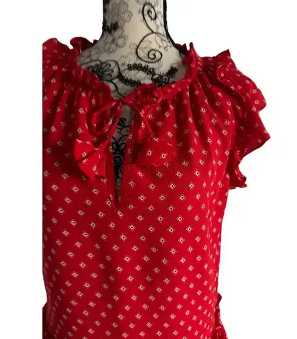 Misa Red Ruffle Trim Blouse Top Size Medium