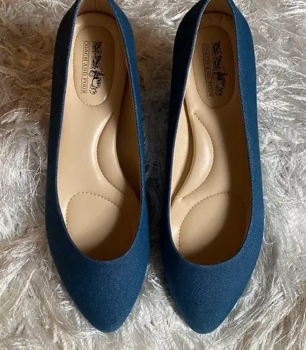 Coach and Four Women’s Juliette Chambray with Metallic Shimmer Pointed Toe Flats Blue Size 8.5