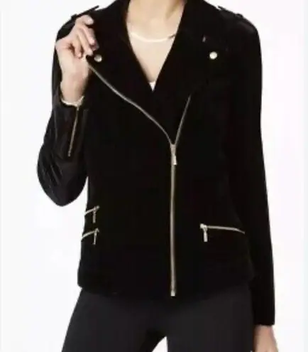 INC  International Concepts Black Velvet Jacket with Gold Accents like new thumbnail 1