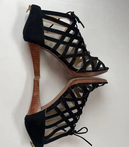 Adrienne Vittadini Anjolie-1 Suede Strappy Web Heel Womens 8.5 Witchy Black