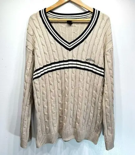 BDG Urban Outfitters  Beige Cotton Blend Cable Knit V Neck Varsity Sweater L