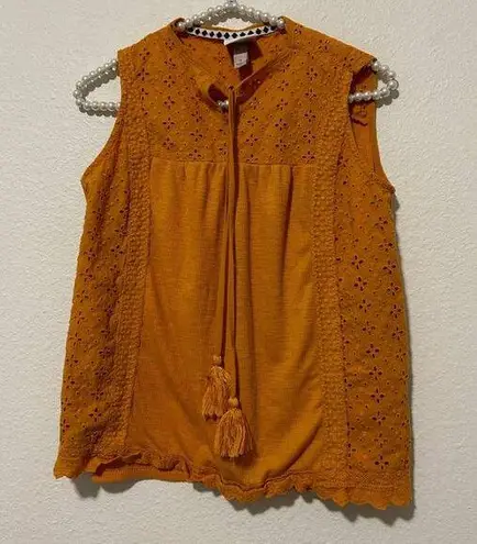 Knox Rose  Women's Size Small Sleeveless Blouse Mustard Yellow Cutout Detailing