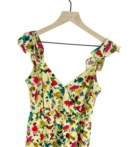 MM Couture Miss Me Tan Floral Watercolor A-line Dress S Short Flounce Sleeve