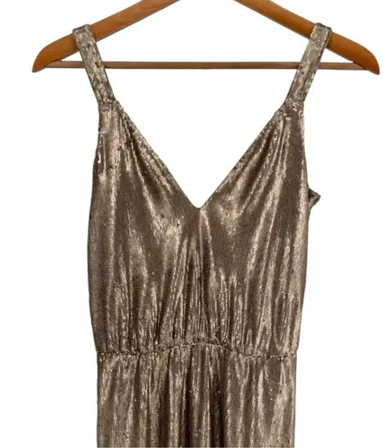 Dress the Population Gold Sequin Cameron Midi Dress size Small V Neck Sleeveless